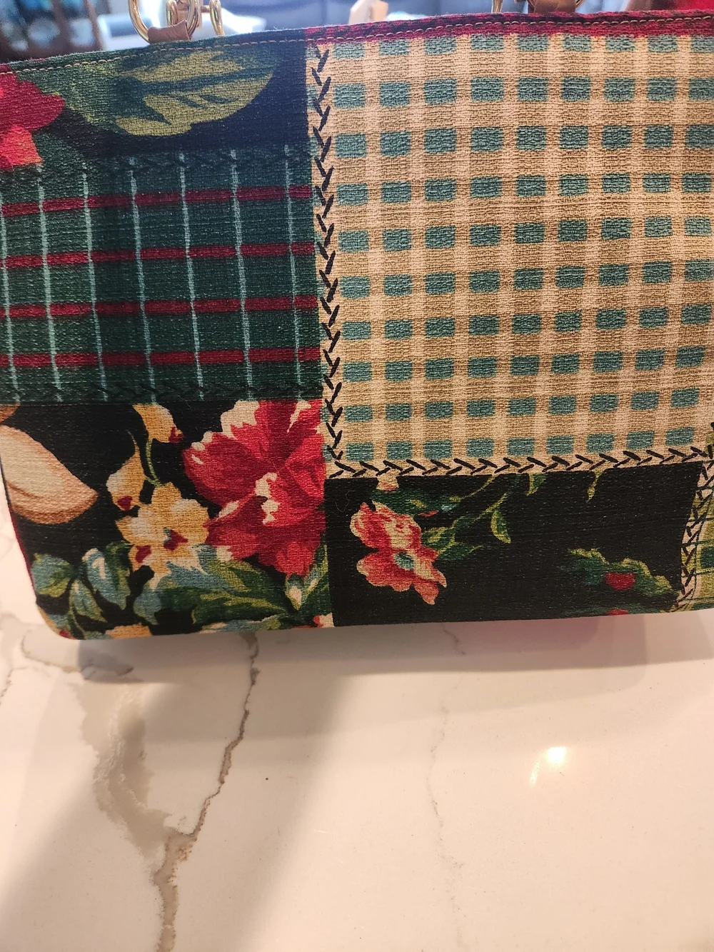 Isabella Fiore Vintage Y2K Beaded Patchwork Bamboo Handle Satchel Bag, RARE